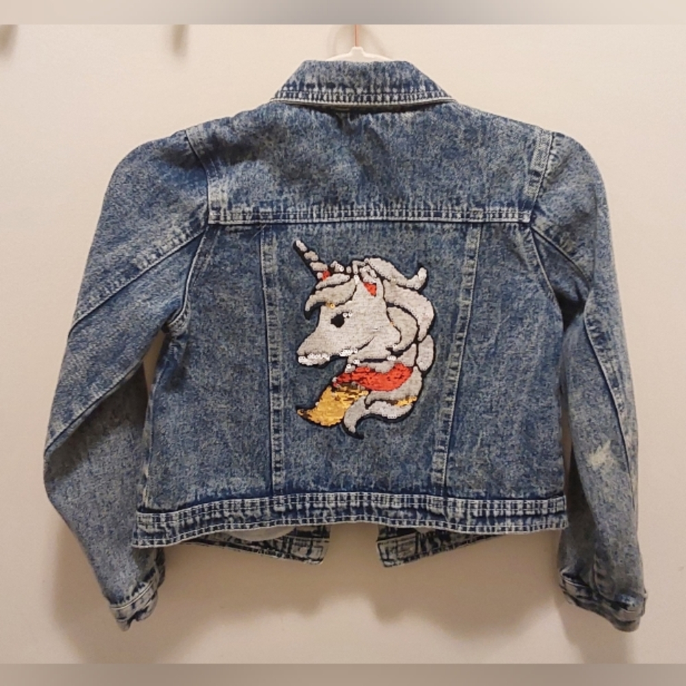 Children's Denim Jacket with Sequin Unicorn Design